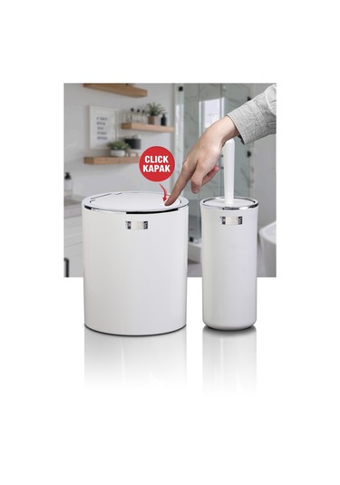 Okyanus Home Beyaz Kromlu Yuvarlak 2'Li Wc Kova Ve Fırça Seti