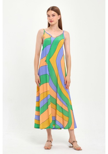 Askılı V Yaka Elbise B23-00150 sarı