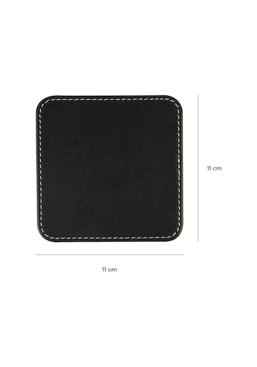 Bardak Altlığı,6 Lı Set,masaüstü Kare Cup Coaster,vegan Suni Deri,11x11 Cm.,siyah