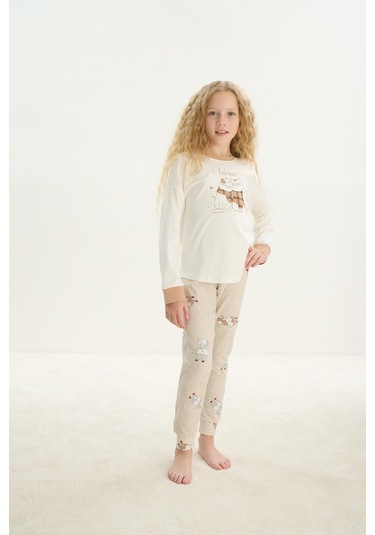 Kız Çocuk Uzun Kol Ekru Pijama Takım C2t4n7o8 001