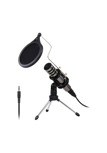 Mufunye Çok İşlevli Kondansatör Mikrofon Kayıt Mikrofonu Kiti 3.5mm Cep Telefonu Bilgisayar Karaoke Ses Mikrofonu Tripodlu