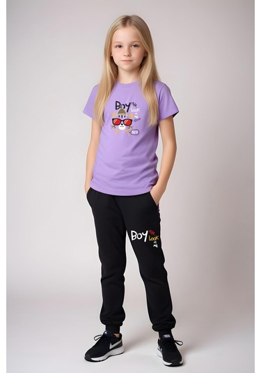 Fyk Kids Kız Çocuk Yuvarlak Yaka Baskılı Boy Cat Alt-üst Pijama Takımı Lila