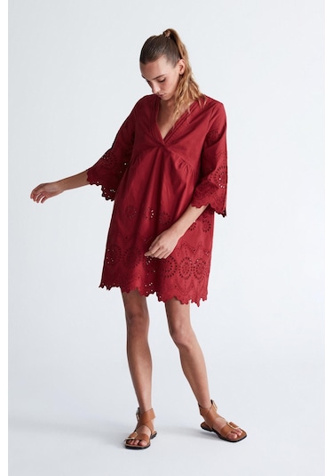 Peraluna Hiromi Dress %100 Pamuk 3/4 Kol Diz Hizası Yazlık Kadın Elbise Magenta-magenta Yeşil