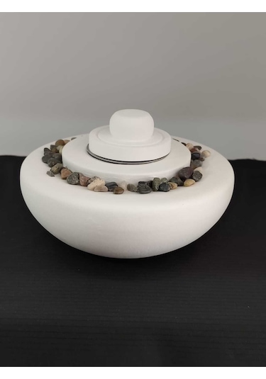 Dekoratif Masa Üstü Yuvarlak Ateş Çukuru Taş Şömine-500 Ml Yakıt Hediyeli - Beyaz