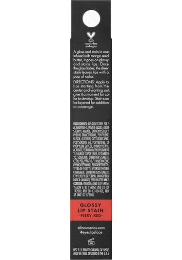 E.l.f. Glossy Lip Stain Uzun Ömürlü Parlak Ruj Rujlar Fıery Red 2