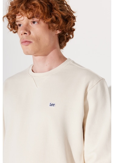 Regular Fit Normal Kesim %100 Pamuk Bisiklet Yaka Şardonlu Kırık Beyaz Sweatshirt L81ıry102 Beyaz