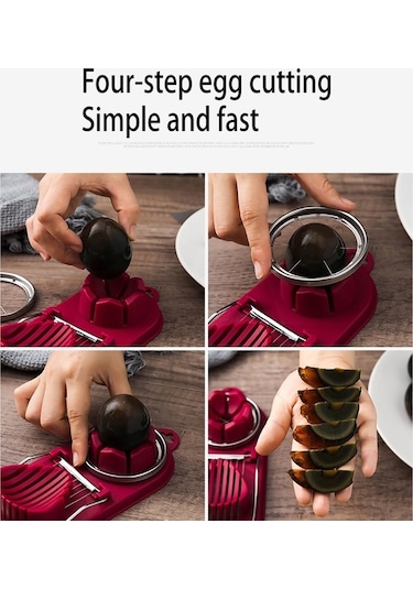 Pazly Cbtx 4fonksiyonlu Yumurta Kesici Mutfak Aracı Paslanmaz Çelik Fantezi Yumurta Kesici Koyu Pembe, Küçük Mutfak Asistanı Koyu Pembe