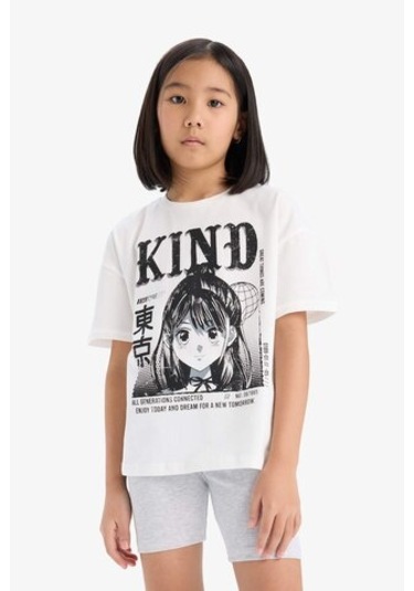 DeFacto Kız Çocuk Pamuklu 2'li Takım Baskılı Kısa Kollu Tişört Biker Tayt E7317A825HSER105 Ekru DeFacto Kız Çocuk Pamuklu 2'li Takım Baskılı Kısa Kollu Tişört Biker Tayt E7317A825HSER105 Ekru