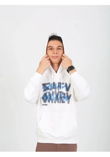 Erkek Çocuk Yazı Detaylı 2 İplik Kapüşonlu Sweatshirt-15229 Ekru