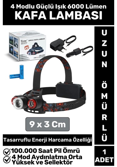 Profesyonel Kamp Avcı Balıkçı Deprem Güçlü Işık 4 Mod Aydınlatma Şarjlı 6000 Lümen Kafa Lambası Çok Renkli