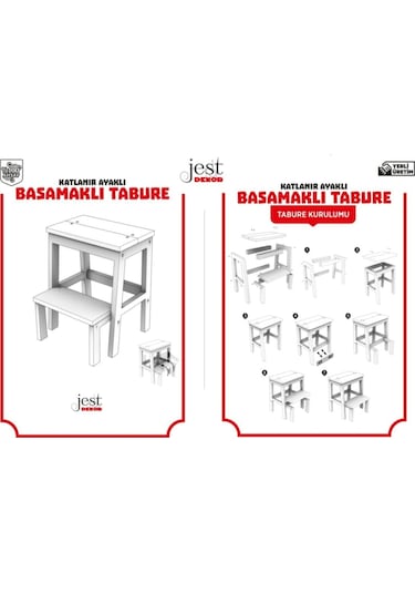 Doğal Ahşap Katlanır Ayaklı Iki Basamaklı Merdiven - Tabure - Ceviz Diğer