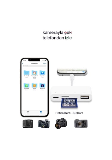 Lightning Otg Dönüştürücü Usb, Sd Kart, Micro Sd Kart Okuyucu Apple Uyumlu iPhone Lightning Adaptör