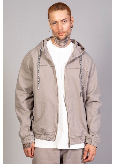 Erkek Kapüşonlu Oversize Marsıan Füme Kot Ceket Füme