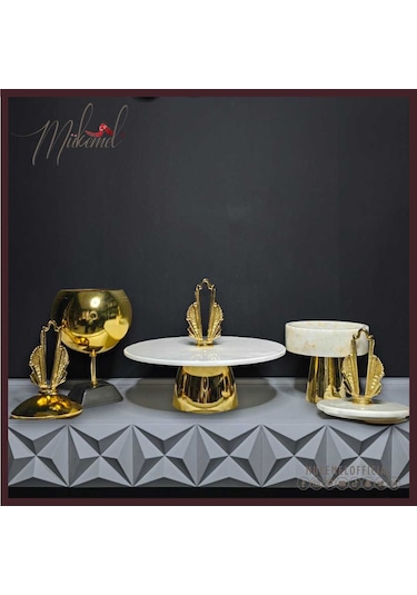 Şık Mermer Ve Altın Dekoratif Pasta Standları & Küre Süs Seti
