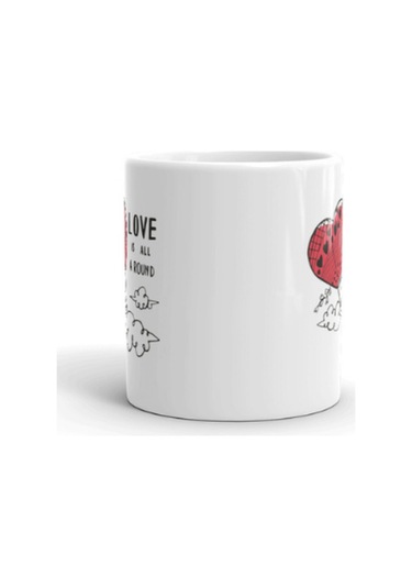 Uçan Balon Vektörel Çizimli Love Is All A Round Yazılı Logo Baskılı Kupa Bardak Çok Renkli