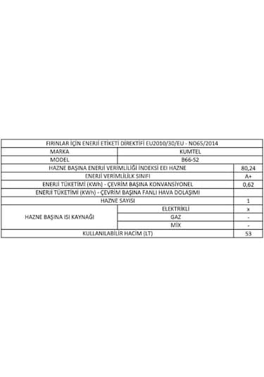 Kumtel B66-S2 MT 50 LT Ankastre Fırın Beyaz