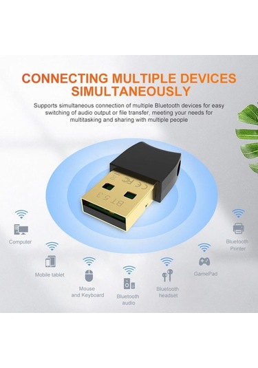 Plentiful Bluetooth V5.3 Usb Mini Bluetooth Adaptör Dongle 20mt Kablosuz Adaptör Çoklu Cihaz Desteği Sağlar