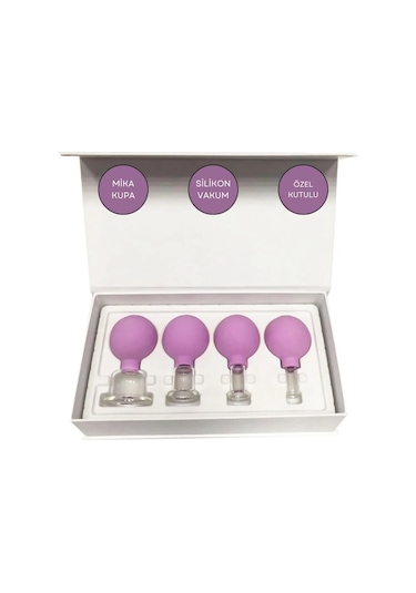 Mika Silikon Vakumlu Yüz Masaj Kupası 4'lü Set Mor Renk