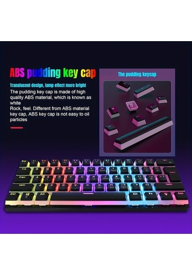 Fastbuy 61 Tuşlu Ergonomik Mekanik Klavye, Renkli Arkadan Aydınlatmalı