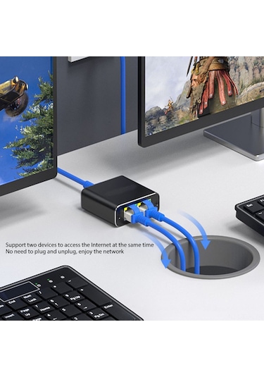 Xindoker 1000mbps Gigabit Ağ Splitteri - Rj45 1 Giriş 2 Çıkış, İki Cihazın Eş Zamanlı İnternet Erişimi, Alüminyum Alüminyum, 100m Aktarım Mesafesi