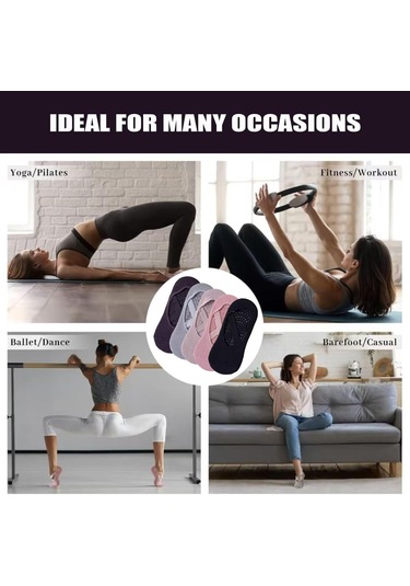 Moveevo Kadınlar İçin 5 Çift Yoğun Spor Çorabı: Pilates Ve Yoga İçin Dışarıdaki Topukları Koruyan Düz Renk Ev İçi Çoraplar Diğer