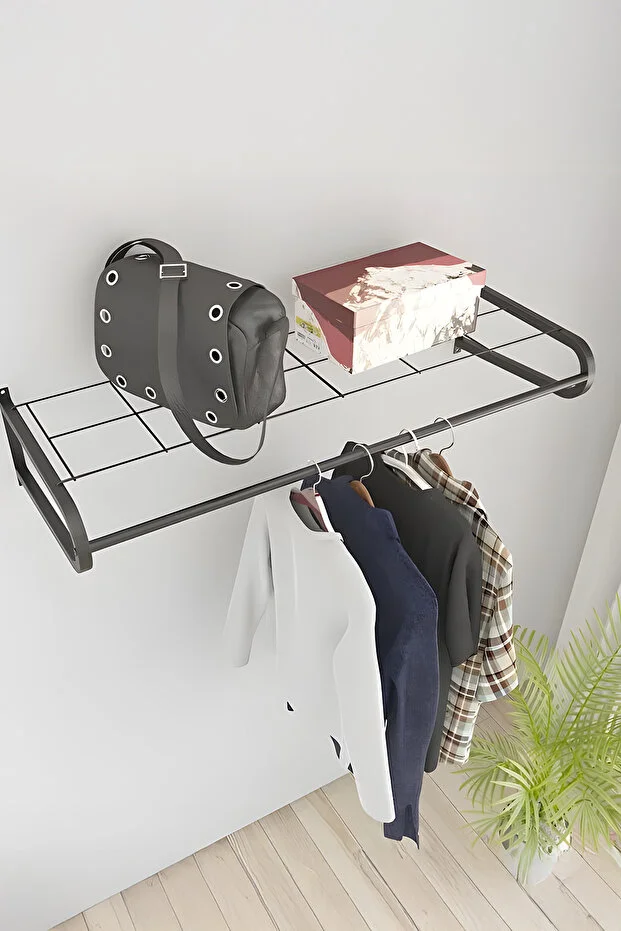 Metal Duvar Askılık Elbise Askılığı Banyo Havluluk Siyah