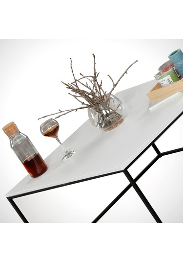 Poly Beyaz Orta Sehpa Metal & Orta Masa / Metal Ayaklı Sehpa