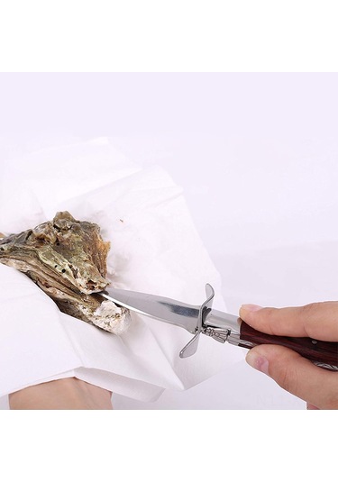 Shineyee Evde Kullanıma Uygun Ahşap Saplı Paslanmaz Çelik İstiridye Bıçağı - 60 Uç Açı, Kesici Eldivenli Kırmızı Sap + Xl Diğer