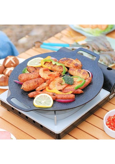 Tenfowee Kalın Alüminyum 30cm Mangal Tava - Taş Kaplama Yapışmaz Yüzeyli Bbq Izgara Tepsisi Siyah