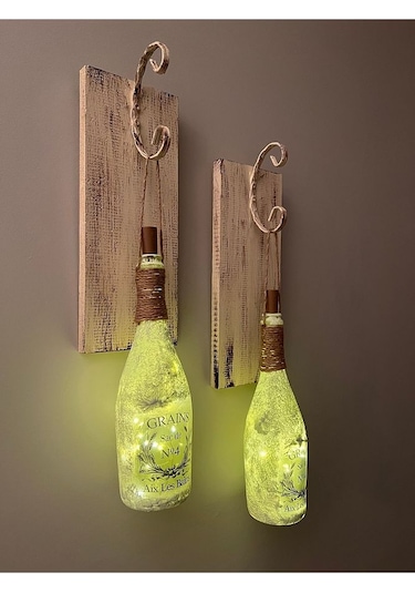 Tıpa Peri Led Işıklı Krem Kahve Renkli Buzlu Cam Şampanya Şişesi Çok Renkli