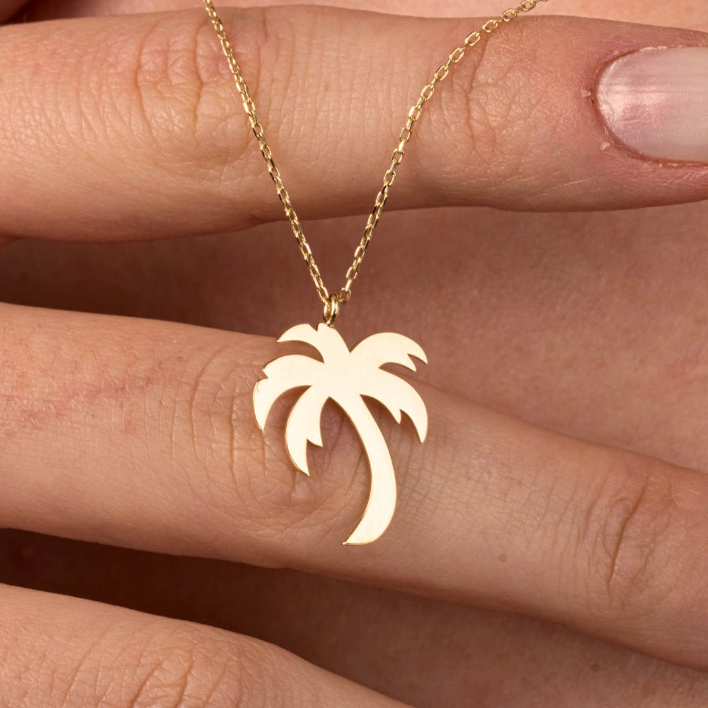 Gümüş Kolye - Palmiye Ağacı 925 Ayar Gümüş Kolye Sarı