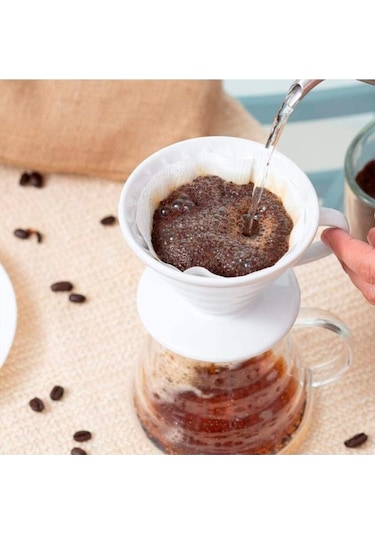 Güral Porselen Porselen V60 Filtre Kahve Demleme Fincanı Dripper Beyaz