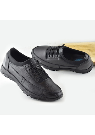 325a Tam Ortopedik Topuk Masajlı Taban Erkek Ayakkabı Hakiki Deri Mevsimlik Ayakkabı Siyah