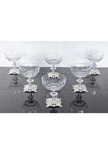 Paşabahçe Serisi Echo Kase & Magnolıa Kase & Dondurmalık & Şekerlik Kare Gümüş Döküm Ayaklı Naturel