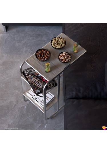 Modilayn C Yan Sehpa Dar Boy Tekerlekli Çalışma, Atıştırmalık, Yemek, Laptop Sehpası Cordoba Cordoba