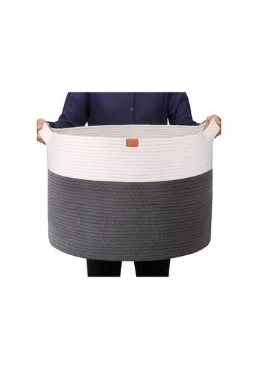 45x35 Jüt Pamuklu Büyük Boy Sepet, Battaniye, Oyuncak Sepeti Antrasitbeyaz