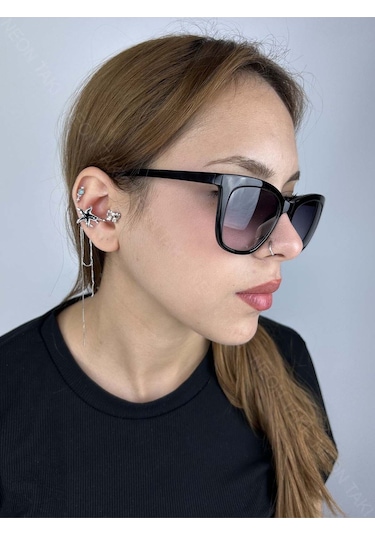 Ay Ve Yıldız Figürlü, Kore Tarzı Kıkırdak Vip Küpe 595, Gümüş Renk Gümüş