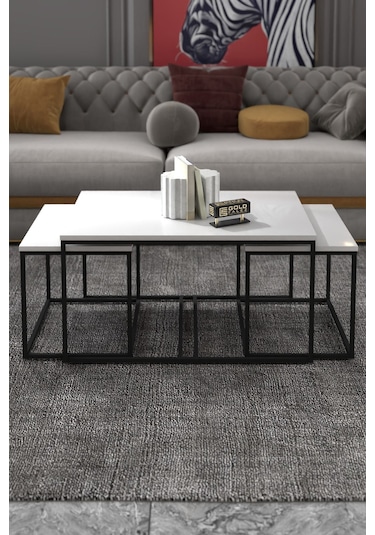 Orta Sehpa Ve Zigon Yan Sehpa Flora Set Beyaz Beyaz