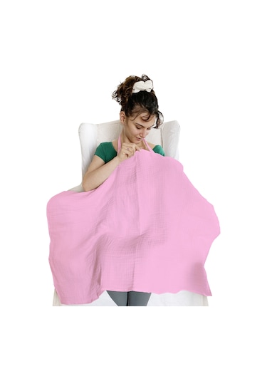 4 Katlı Iç Göstermez Pamuk Müslin Bebek Emzirme Önlüğü Pembe