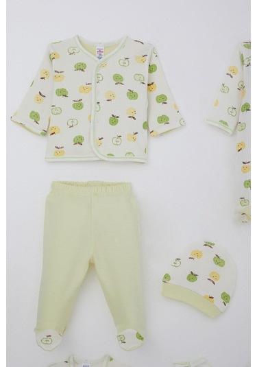 Breeze Erkek Bebek Hastane Çıkışı 8 Li Sevimli Minik Elma Desenli 0-3 Ay, Ekru Ekru