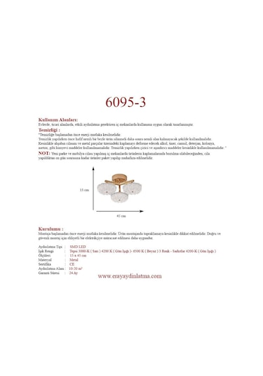 Eray Aydınlatma 6095-3 Sarı 3 Renk Led Avize Sarı