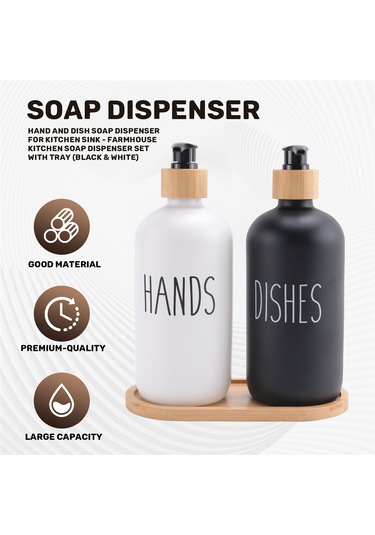 Xiaaokeji Mutfak Lavabosu İçin El Ve Bulaşık Deterjanı Dispenseri Tepsili, Siyah Ve Beyaz Siyah-beyaz