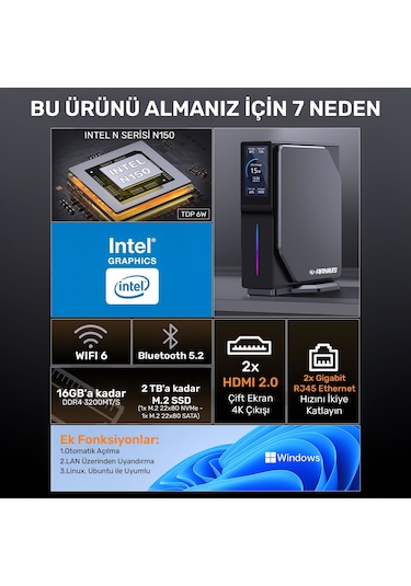 Raxius MP S1-INTELN-SD-N15A006 N150 16 GB 1 TB SSD Free Dos Mini Pc