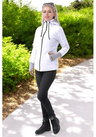 Kışlık Su Geçirmez Kısa Şişme Kadın Mont Beyaz