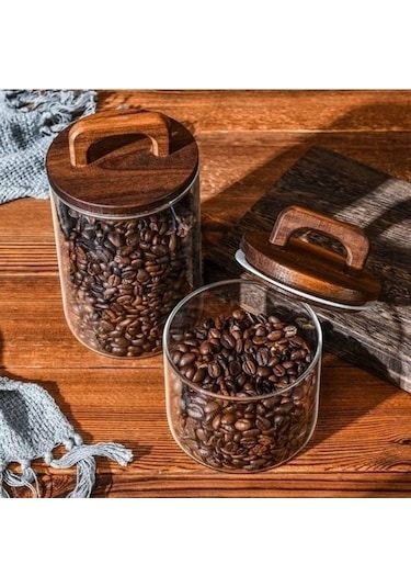 Pazly Şeffaf Cam Kavanoz Ahşap Saplı Kapaklı Depolama Kavanoz 1400ml Mutfak İçin Şeffaf