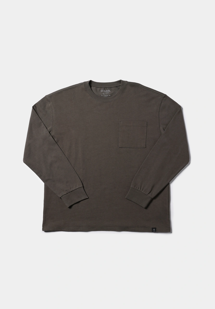 Colins Comfort Fit Yuvarlak Yaka Düz Erkek Yeşil Uzun Kol Tişört Cl1076435 Q1.v1 Kha Haki