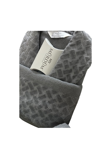 Banyo Çeyiz Seti, %100 Pamuk Bornoz Takımı, 8 Parça Aile Bornoz Seti, Havlu & Havlu Seti Gri-krem Gri