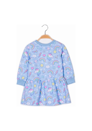 Zeyland Kız Çocuk Unicorn Baskılı Uzun Kollu Örme Elbise Mavi