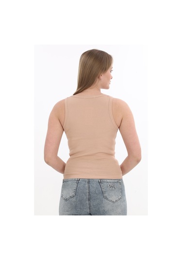 Monox Kadın Fitilli Likralı Pamuklu Askılı Atlet Vizon