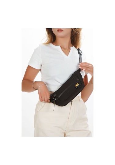 Unisex Çapraz Askılı Telefon Bölmeli Bel Ve Omuz Çantası Siyah